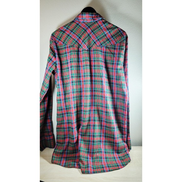 Ranchero Western Plaid Snap Button Shirt Mens Tall Large Y2K - Picture 6 of 8